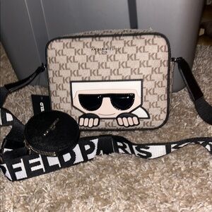 Karl Lagerfeld Paris Maybelle Brown Crossbody Camera Bag & Handbag NWT